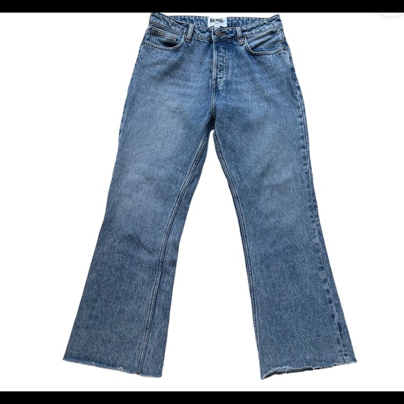 Rouje Denim - ROUJE OPERA Button Fly Jeans High Rise Cropped Raw Hem Wide Legs
